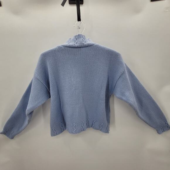 Handmade Vintage Pastel Periwinkle Cable Knit Mock Neck Balletcore Crop Sweater - Picture 3 of 10